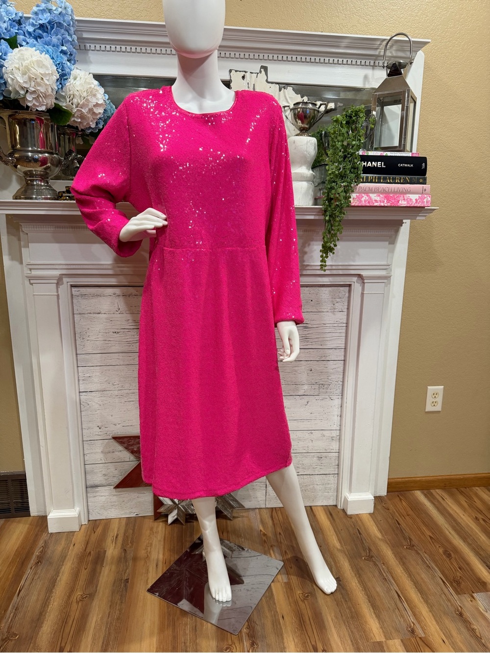 Torrid Barbie Pink Sequin Long Sleeve Midi Dress